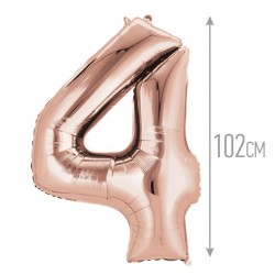 Шар (40''/102 см) Цифра, 4, Розовое Золото, 1 шт.