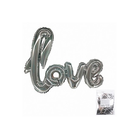 К 39 Надпись "LOVE" серебро в упаковке / Love Silver / 1 шт /, Фольгированный шар (Китай)