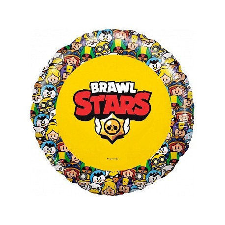 Шар (18''/46 см) Круг, Brawl Stars, Герои, дизайн №2, Желтый, 1 шт. в упак.