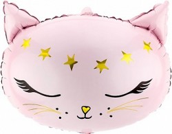 Шар фольгированный Фигура, Голова, Волшебный котенок, Розовый, 48см