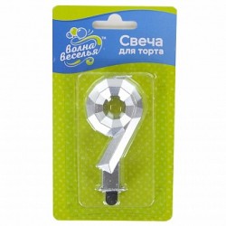 Свеча Цифра, 9 Грани, Серебро, Металлик, 7,5 см, 1 шт.
