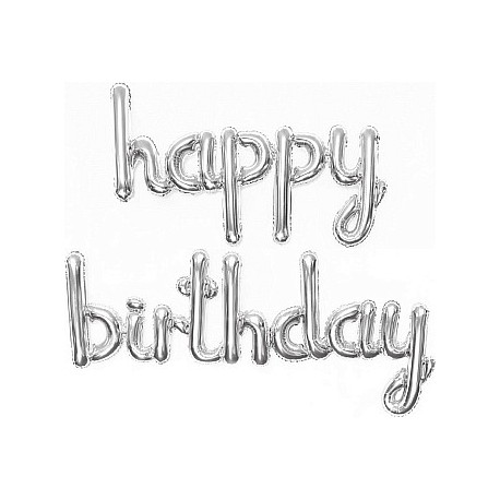 Набор шаров (17''/43 см) Мини-Надпись "Happy Birthday", Серебро, 1 шт. в уп.