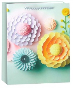 Пакет подарочный, Бумажные цветы, Дизайн №2, с блестками, 23*18*10 см, 1 шт.
