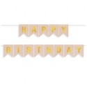 Гирлянда Флажки, Happy Birthday, Бежевый/Золото, Металлик, 500 см, 16*12 см, 1 упак.