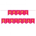 Гирлянда Флажки, Happy Birthday, Фуше/Золото, Металлик, 500 см, 16*12 см, 1 упак.