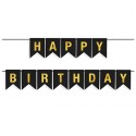 Гирлянда Флажки, Happy Birthday, Черный/Золото, Металлик, 500 см, 16*12 см, 1 упак.