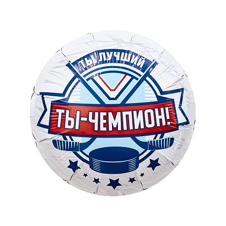 Шар (18''/46 см) Круг, Хоккей, Ты Чемпион!, 1 шт.