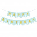 Гирлянда Флажки, Happy Birthday (фактура точки), Черный/Золото, Металлик, 500 см, 16*12 см, 1 упак.