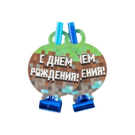 Карнавальные язычки гудки, Пиксели, 11 см, 6 шт. в упак.