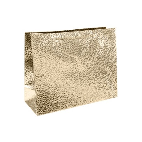 Пакет подарочный, 210гр, Текстура кожи, Золото, Металлик, 26*32*10 см, 1 шт.