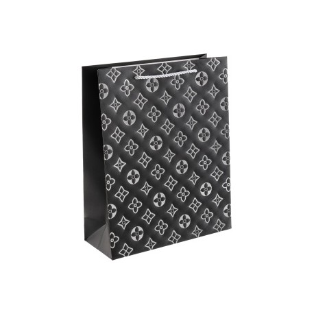 Пакет подарочный, 210гр, Вспоминая LV, Дизайн №3, Черный, Металлик, 32*26*10 см, 1 шт.