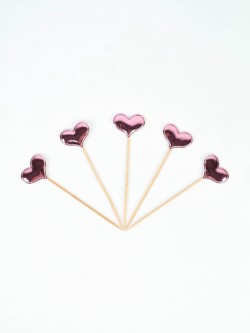 Пики Топперы, Сердце, Розовый, Металлик, 12 см, 5 шт. 11050506