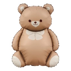 Шар (35''/89 см) Фигура, Мишка с бантом, Коричневый, Сатин, 1 шт. в уп.
