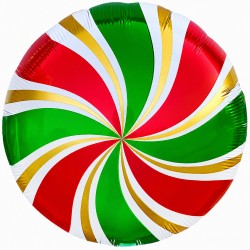Шар с клапаном (13''/33 см) Мини-круг, Леденец, Красный/Зеленый, 1 шт.