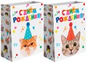 Пакет подарочный, 210гр, Котик в колпачке, Лаковый, 32*26*12 см, 1 шт.